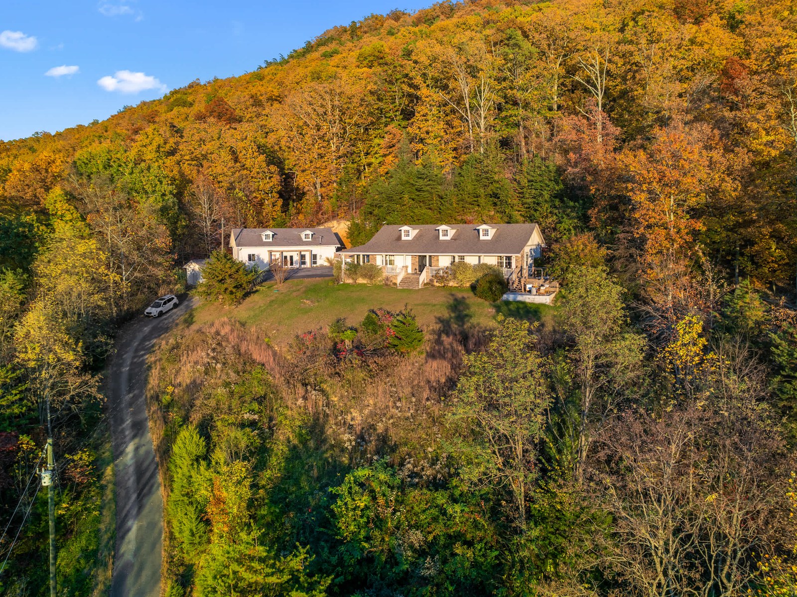 Two Sevierville vacation homes on an autumn hillside